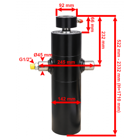 SIŁOWNIK HYDRAULICZNY WYWROTU PRZYCZEPY 12T 1710 mm, 171 cm 5-STOPNIOWY